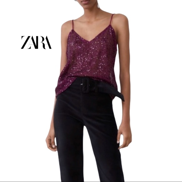 Zara Tops - NWT Zara Sequin Crop Camisole Tank Top Small